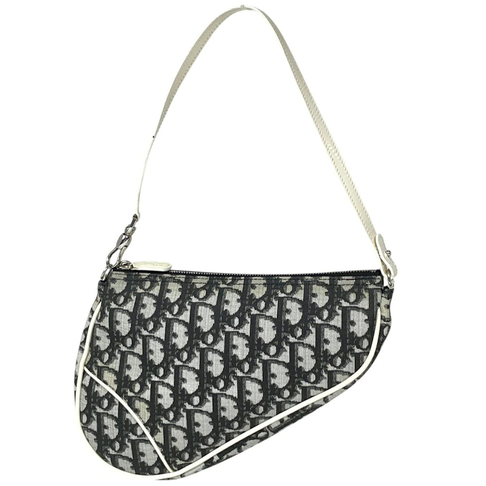Christian Dior Saddle Bag Shoulder Trotter Canvas Black White